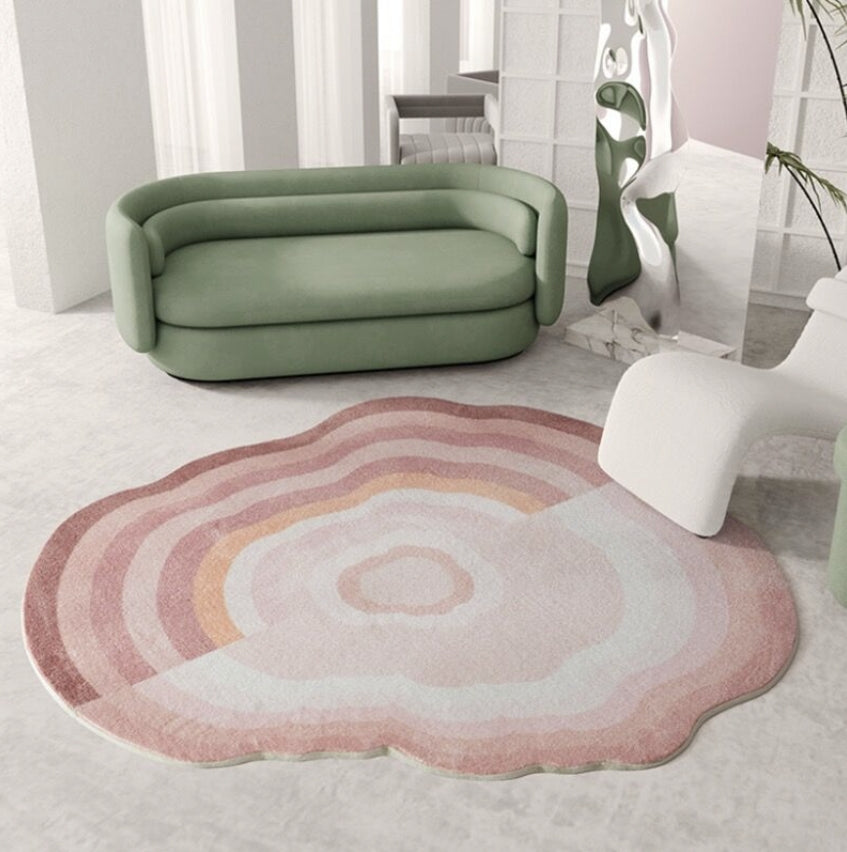 rainbow tree ring rug - colourful circular rug with tree pattern