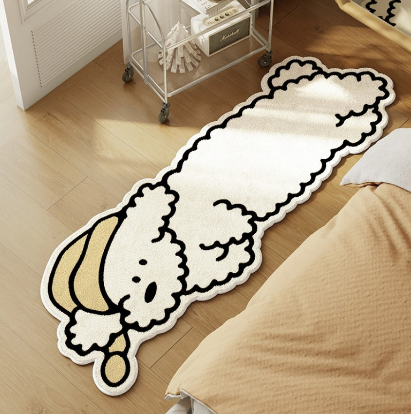 cartoon dog faux cashmere rug - soft plush floor mat with character print