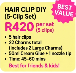 Hair clip cream glue DIY set of 5 - five decorated hair clips with charms and cream swirls
