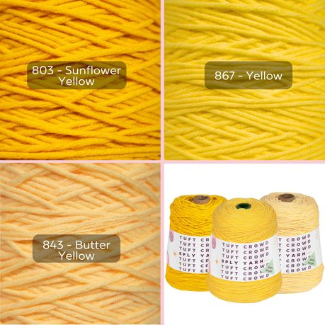 Yellow Yarn, 8-ply Tufting Yarn, Yarn Fiber, 100% Acrylic Yarn (3x400g)