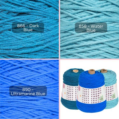 Blue Yarn, 8-ply Tufting Yarn ( 3 x 400g ) , Knitting Yarn