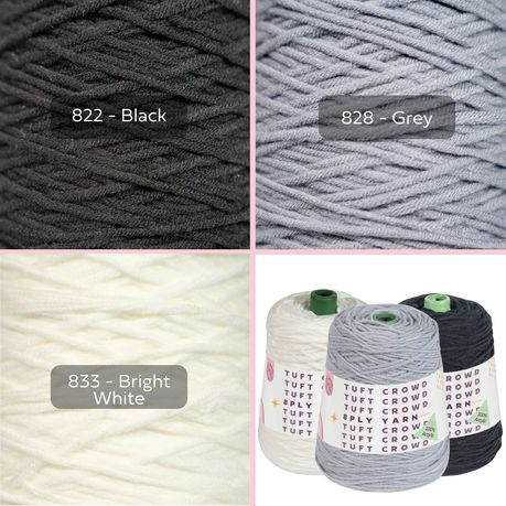 White, Black Yarn, 8-ply Tufting Yarn ,Yarn Fiber,100% Acrylic Yarn (3x400g)
