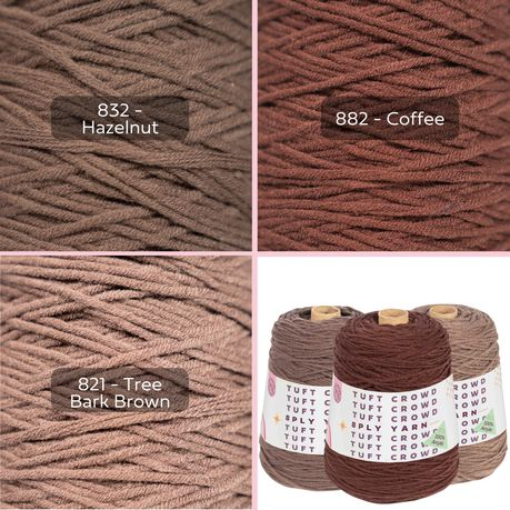 Brown Yarn, 8-ply Tufting Yarn ( 3 x 400g ) , Knitting Yarn
