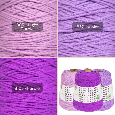 Purple Yarn, 8-ply Tufting Yarn ( 3 x 400g ) , Knitting Yarn
