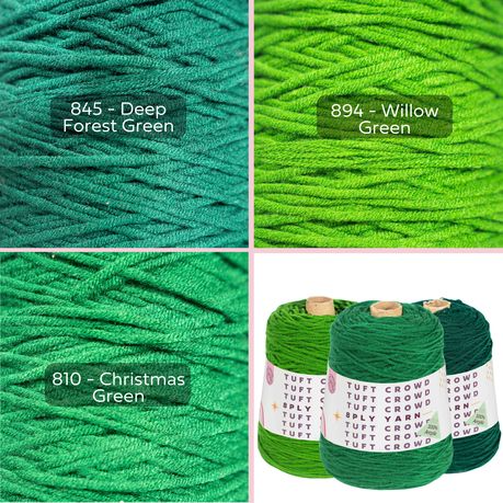Green Yarn, 8-ply Tufting Yarn ( 3 x 400g ) , Knitting Yarn