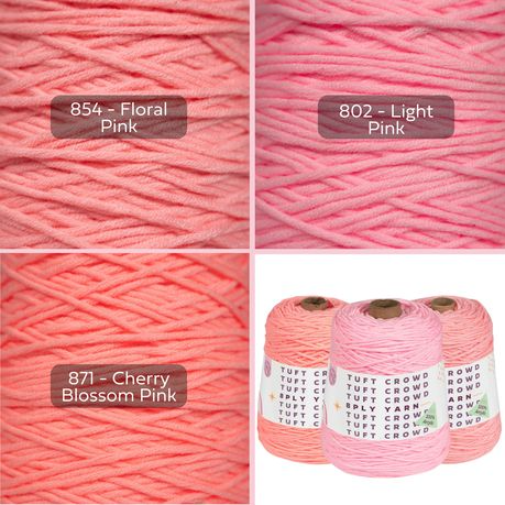 Pink Yarn, 8-ply Tufting Yarn, Yarn Fiber, 100% Acrylic Yarn (3x400g)