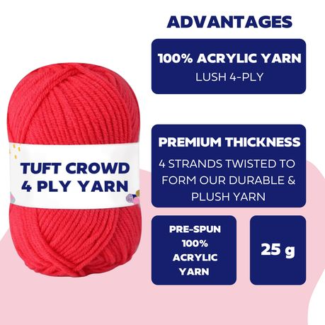 Pink Yarn, 4-ply Tufting Yarn ( 12 x 25g ) , Knitting Yarn