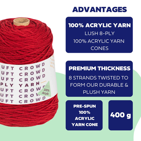 High Pink Yarn, 8-ply Tufting Yarn ( 3 x 400g ) ,Knitting Yarn