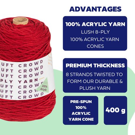 Blue Yarn, 8-ply Tufting Yarn ( 3 x 400g ) , Knitting Yarn