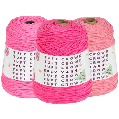 Bright Pink Yarn, 8-ply Tufting Yarn, Yarn Fiber,100% Acrylic Yarn (3x400g)