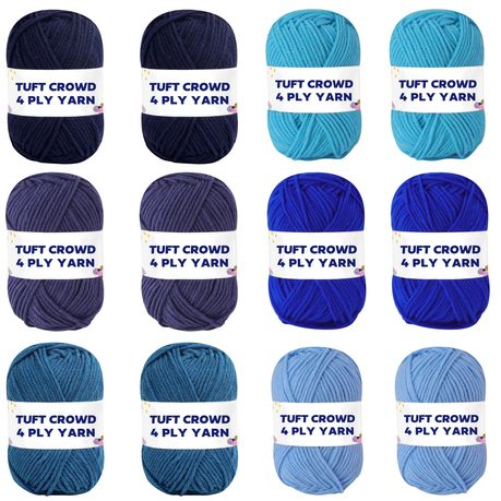 Blue Yarn, 4-ply Tufting Yarn ( 12 x 25g ) , Knitting Yarn