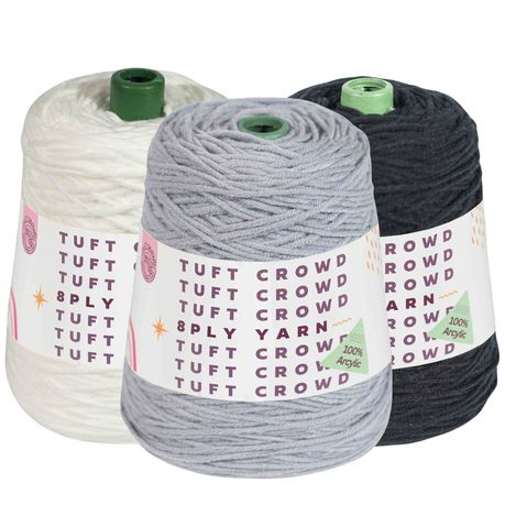 White, Black Yarn, 8-ply Tufting Yarn ,Yarn Fiber,100% Acrylic Yarn (3x400g)