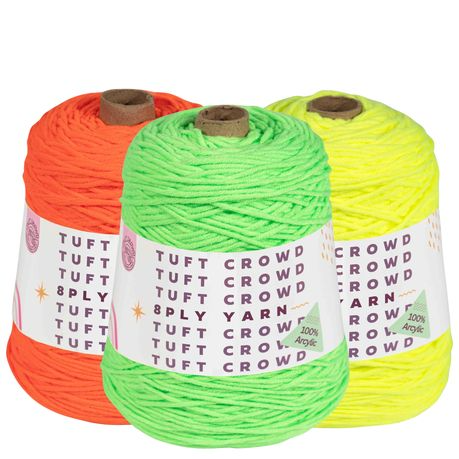 Neon Yarn, 8-ply Tufting Yarn ( 3 x 400g ) , Knitting Yarn