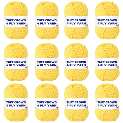 Yellow Yarn, 4-ply Tufting Yarn ( 12 x 25g ) , Single Colour