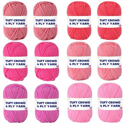 Pink Yarn, 4-ply Tufting Yarn ( 12 x 25g ) , Knitting Yarn