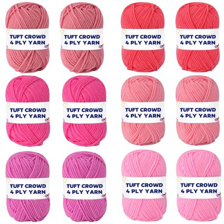 Pink Yarn, 4-ply Tufting Yarn ( 12 x 25g ) , Knitting Yarn