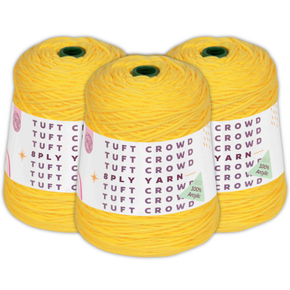 Yellow Yarn Single Colour, 8-ply Tufting Yarn, 100% Acrylic Yarn (3x400g)