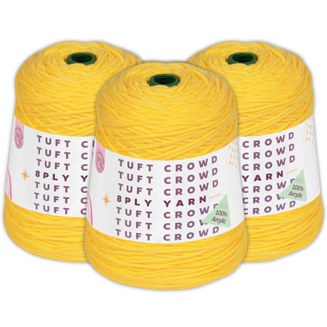 Yellow Yarn Single Colour, 8-ply Tufting Yarn, 100% Acrylic Yarn (3x400g)