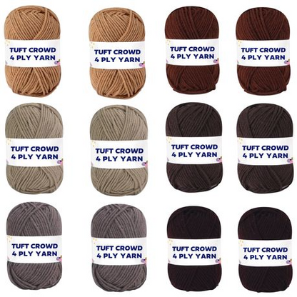 Brown Yarn, 4-ply Tufting Yarn ( 12 x 25g ) , Knitting Yarn