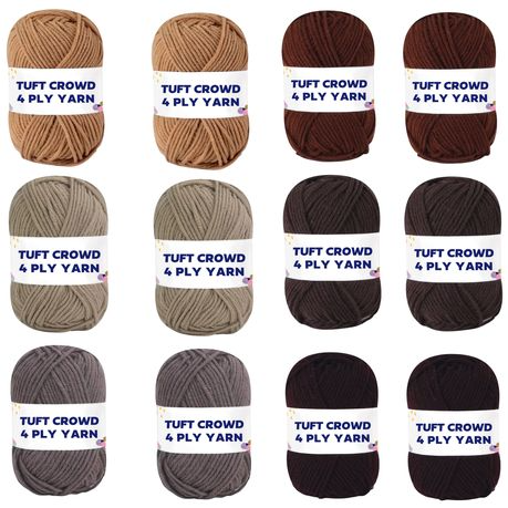 Brown Yarn, 4-ply Tufting Yarn ( 12 x 25g ) , Knitting Yarn