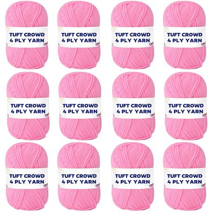 Pink Yarn, 4-ply Tufting Yarn ( 12 x 25g ) , Single Colour