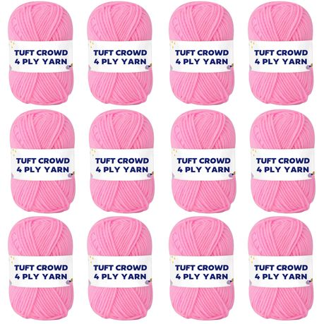 Pink Yarn, 4-ply Tufting Yarn ( 12 x 25g ) , Single Colour