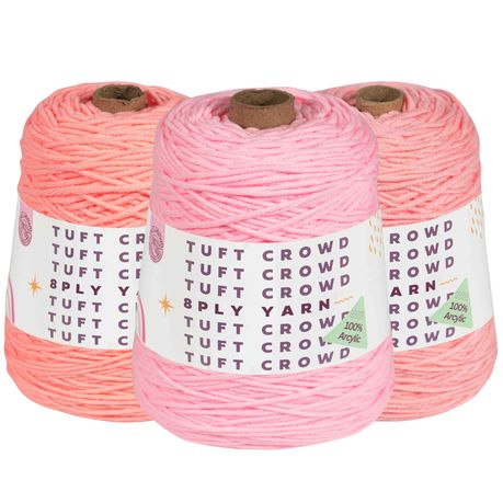 Pink Yarn, 8-ply Tufting Yarn, Yarn Fiber, 100% Acrylic Yarn (3x400g)