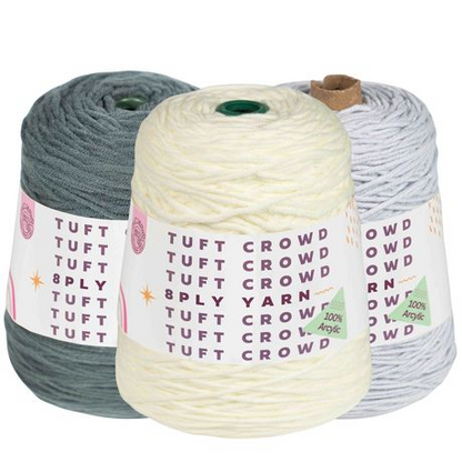 Grey Yarn, 8-ply Tufting Yarn, Yarn Fiber, 100% Acrylic Yarn (3x400g)