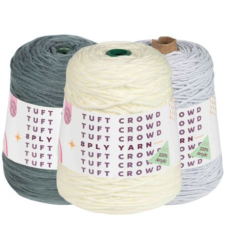 Grey Yarn, 8-ply Tufting Yarn, Yarn Fiber, 100% Acrylic Yarn (3x400g)