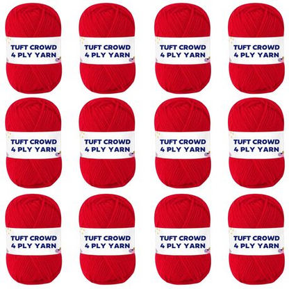 Red Yarn, 4-ply Tufting Yarn ( 12 x 25g ) , Single Colour