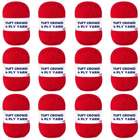 Red Yarn, 4-ply Tufting Yarn ( 12 x 25g ) , Single Colour