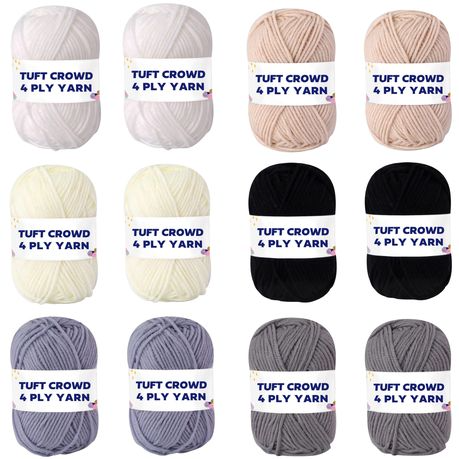 Black Yarn, 4-ply Tufting Yarn ( 12 x 25g ) , Knitting Yarn