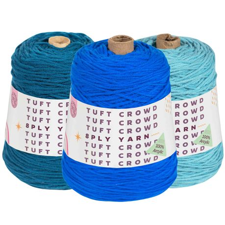 Blue Yarn, 8-ply Tufting Yarn ( 3 x 400g ) , Knitting Yarn