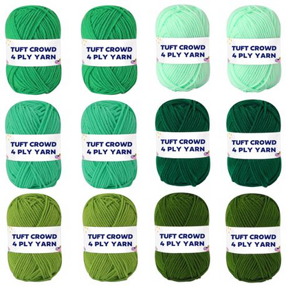 Green Yarn, 4-ply Tufting Yarn ( 12 x 25g ) , Knitting Yarn