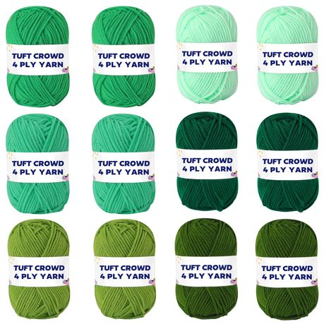 Green Yarn, 4-ply Tufting Yarn ( 12 x 25g ) , Knitting Yarn