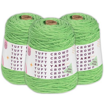 Green Yarn Single Colour, 8-ply Tufting Yarn, 100% Acrylic Yarn (3x400g)