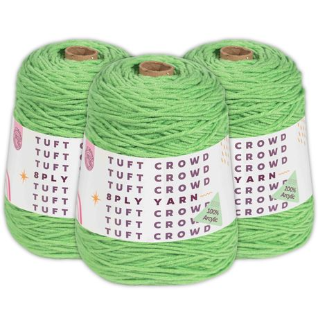 Green Yarn Single Colour, 8-ply Tufting Yarn, 100% Acrylic Yarn (3x400g)
