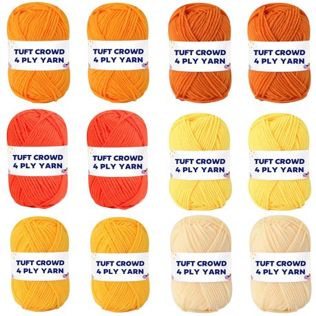 Orange Yarn, 4-ply Tufting Yarn ( 12 x 25g ) , Knitting Yarn