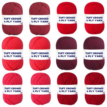 Red Yarn, 4-ply Tufting Yarn ( 12 x 25g ) , Knitting Yarn