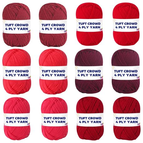Red Yarn, 4-ply Tufting Yarn ( 12 x 25g ) , Knitting Yarn