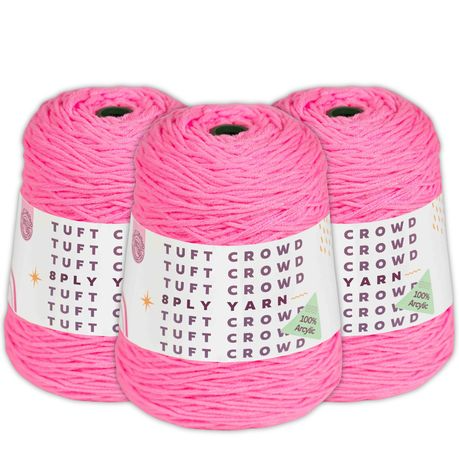 Pink Yarn Single Colour, 8-ply Tufting Yarn, 100% Acrylic Yarn (3x400g)
