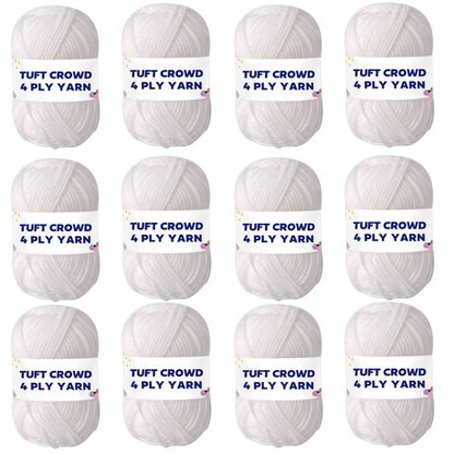 White Yarn, 4-ply Tufting Yarn ( 12 x 25g ) , Single Colour