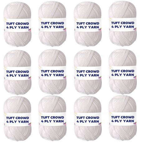 White Yarn, 4-ply Tufting Yarn ( 12 x 25g ) , Single Colour