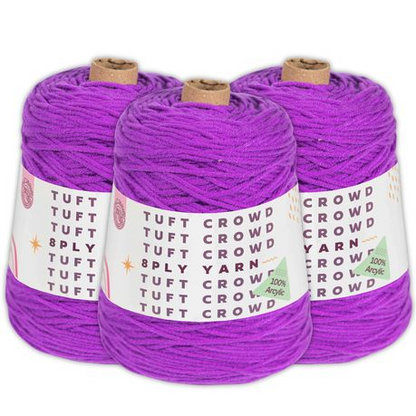 Purple Yarn Single Colour, 8-ply Tufting Yarn, 100% Acrylic Yarn (3x400g)