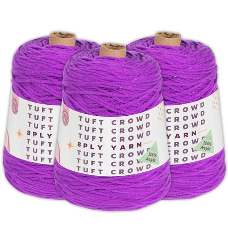 Purple Yarn Single Colour, 8-ply Tufting Yarn, 100% Acrylic Yarn (3x400g)