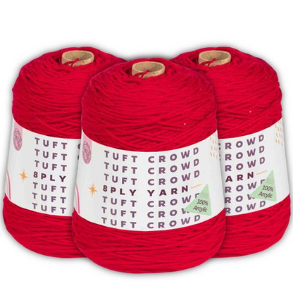 Red Yarn Single Colour, 8-ply Tufting Yarn, 100% Acrylic Yarn (3x400g)