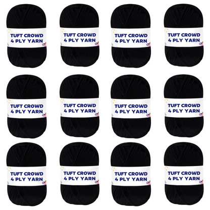 Black Yarn, 4-ply Tufting Yarn ( 12 x 25g ) , Single Colour
