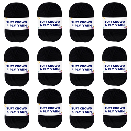 Black Yarn, 4-ply Tufting Yarn ( 12 x 25g ) , Single Colour