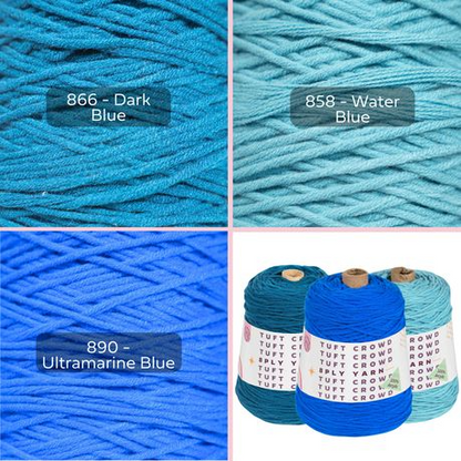 Blue Yarn, 8-ply Tufting Yarn ( 3 x 400g ) , Knitting Yarn