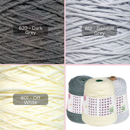 Grey Yarn, 8-ply Tufting Yarn, Yarn Fiber, 100% Acrylic Yarn (3x400g)